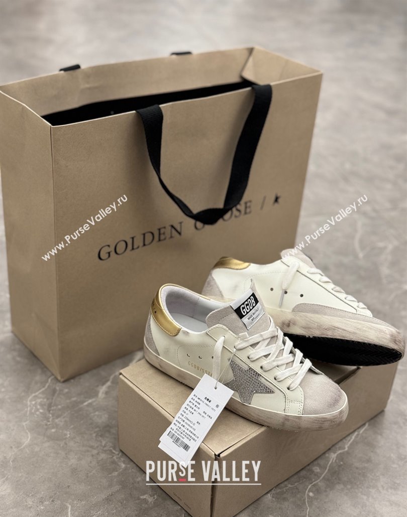 Golden Goose Super-Star Sneakers in White Leather with Strass Star and Gold Heel 2024 (13-241009054)