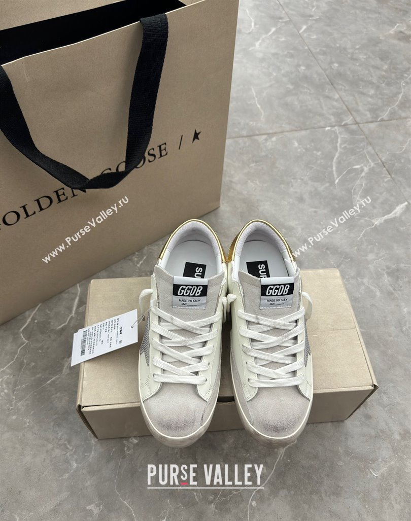 Golden Goose Super-Star Sneakers in White Leather with Strass Star and Gold Heel 2024 (13-241009054)