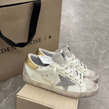 Golden Goose Super-Star Sneakers in White Leather with Strass Star and Gold Heel 2024 (13-241009054)