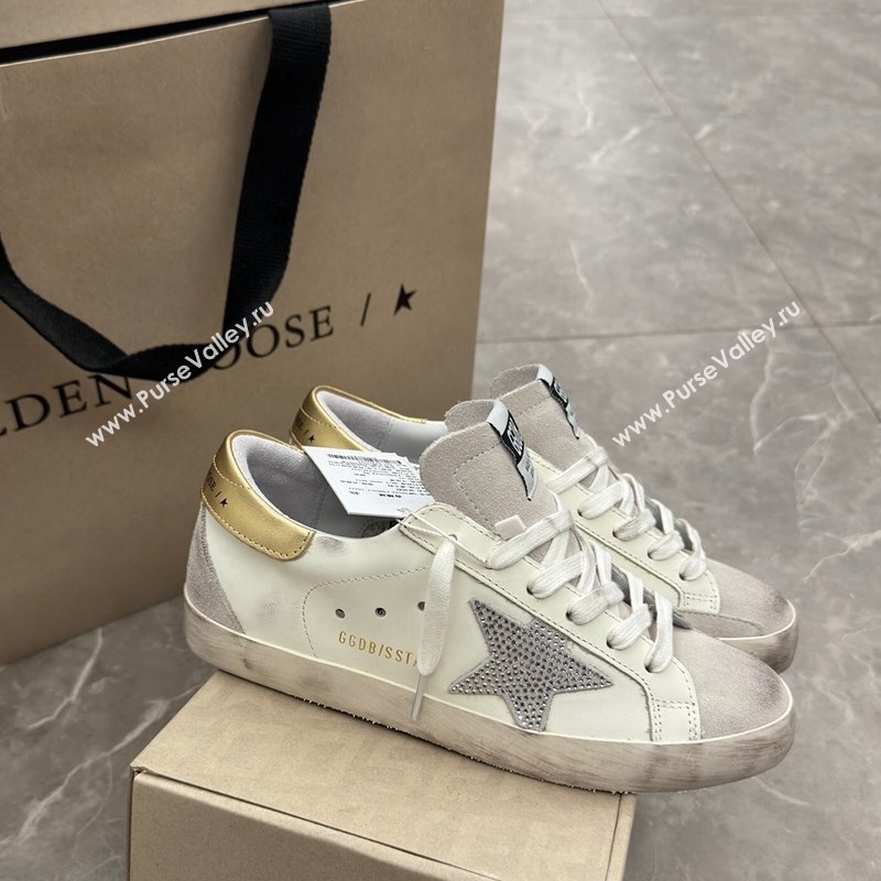 Golden Goose Super-Star Sneakers in White Leather with Strass Star and Gold Heel 2024 (13-241009054)