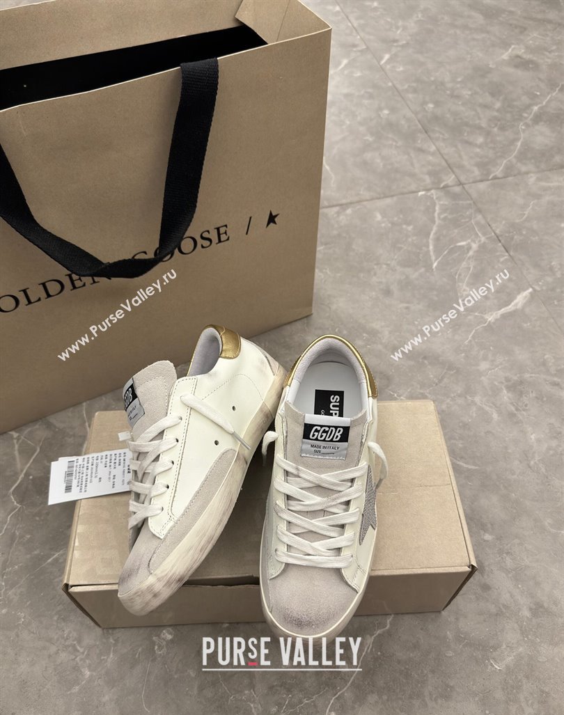 Golden Goose Super-Star Sneakers in White Leather with Strass Star and Gold Heel 2024 (13-241009054)