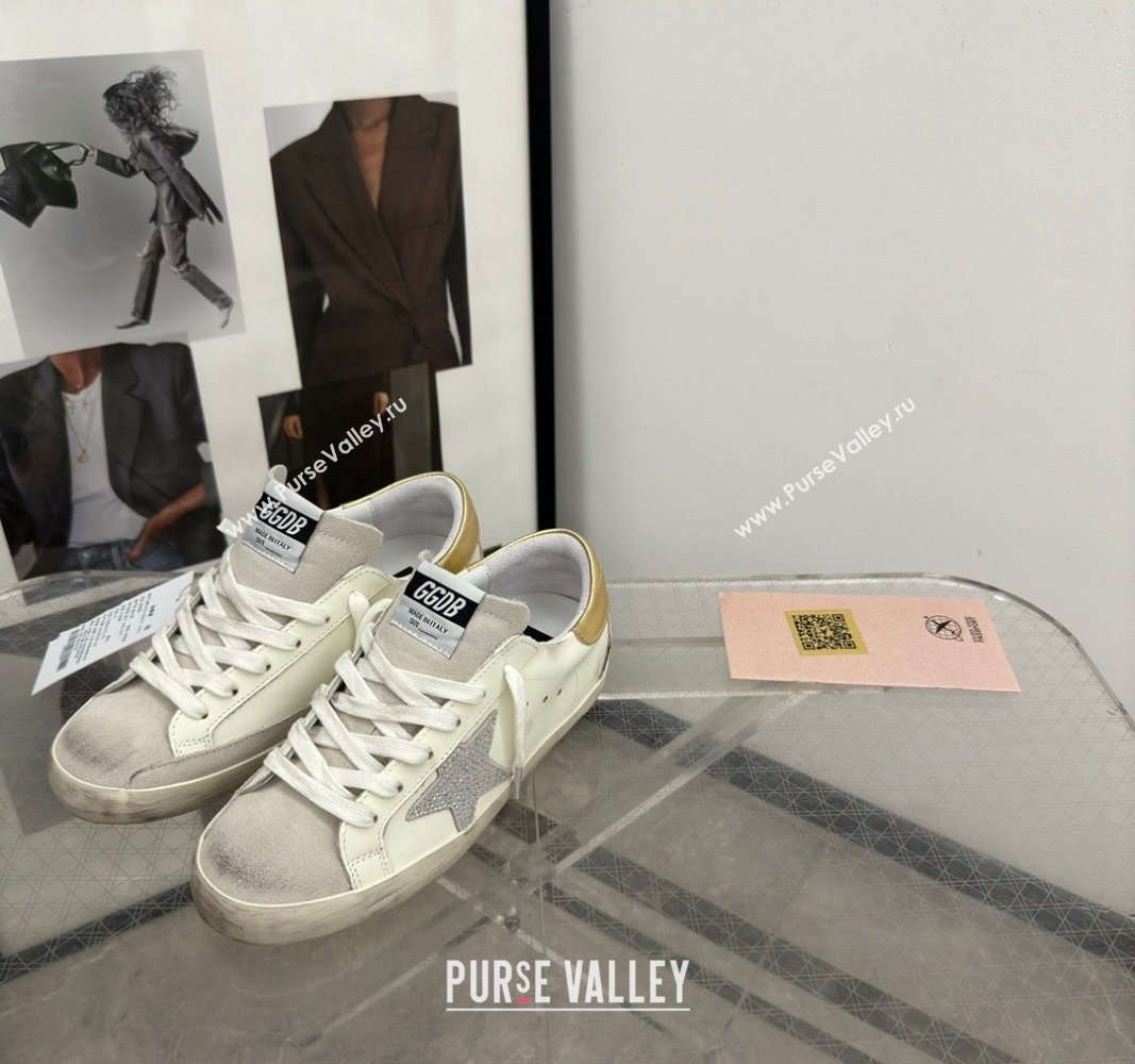 Golden Goose Super-Star Sneakers in White Leather with Strass Star and Gold Heel 2024 (13-241009054)