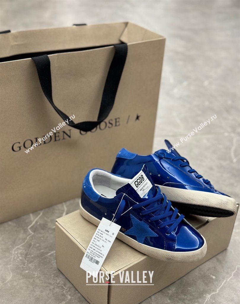 Golden Goose Super-Star Sneakers in Blue Patent Leather and Suede 2024 1009 (13-241009056)