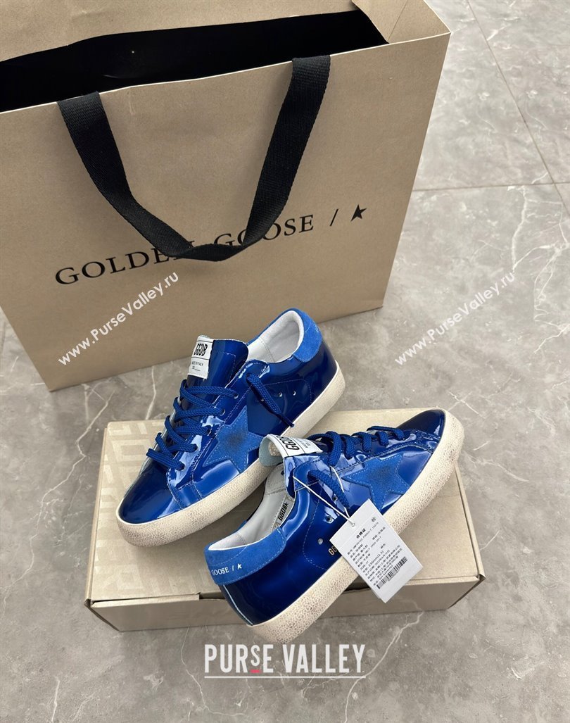 Golden Goose Super-Star Sneakers in Blue Patent Leather and Suede 2024 1009 (13-241009056)