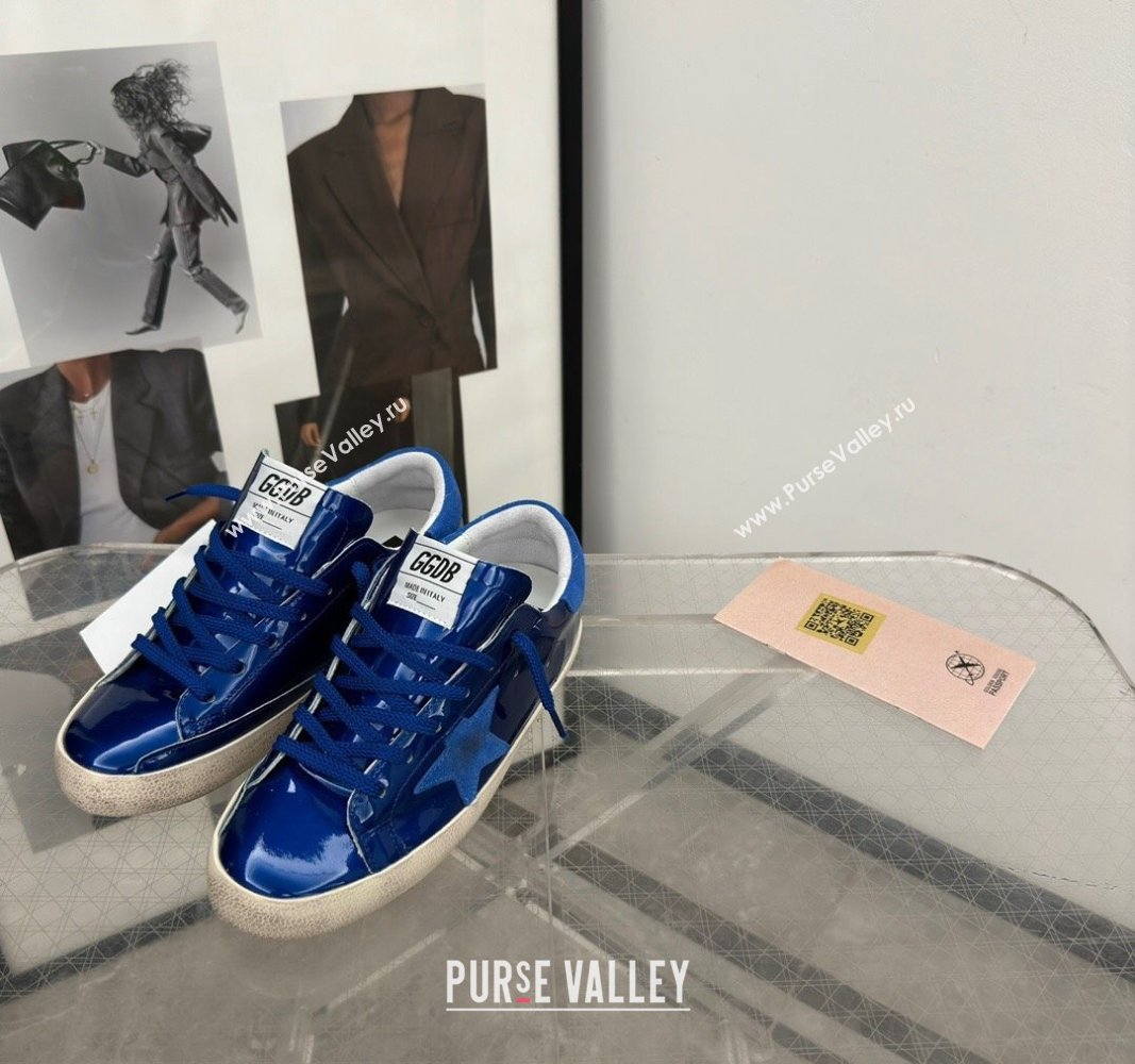 Golden Goose Super-Star Sneakers in Blue Patent Leather and Suede 2024 1009 (13-241009056)