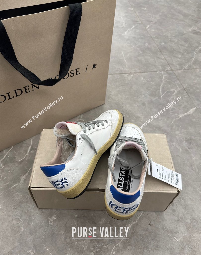 Golden Goose Ball Star Sneakers in white leather with leopard-print star and blue heel 2024 (13-241009062)