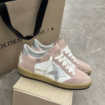 Golden Goose Ball Star Sneakers in light pink suede with silver star and sequins heel 2024 (13-241009063)