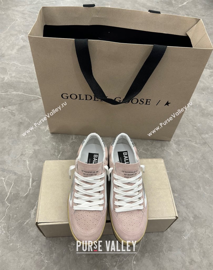 Golden Goose Ball Star Sneakers in light pink suede with silver star and sequins heel 2024 (13-241009063)