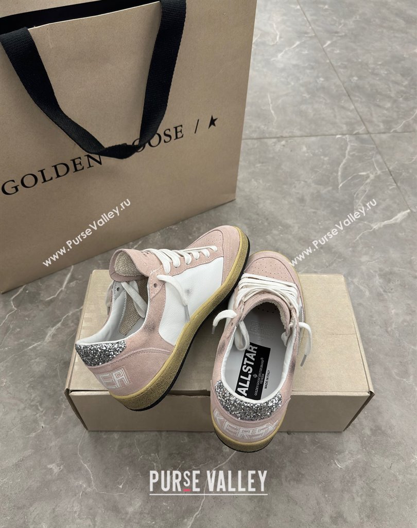 Golden Goose Ball Star Sneakers in light pink suede with silver star and sequins heel 2024 (13-241009063)