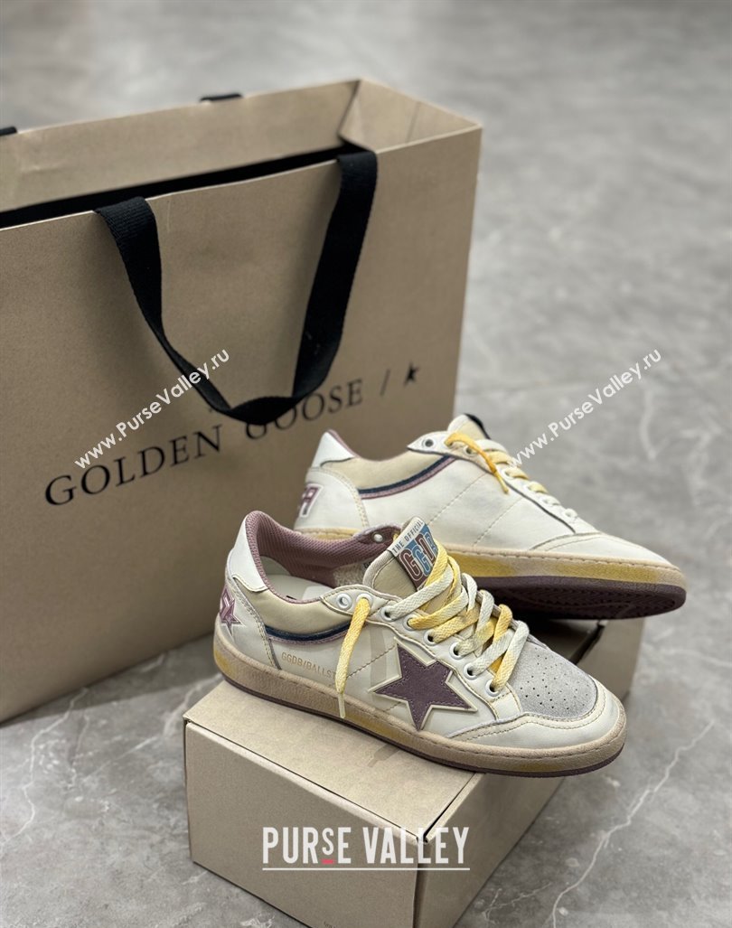 Golden Goose Ball Star Sneakers in nappa leather with mauve purple star and leather heel tab 2024 (13-241009058)