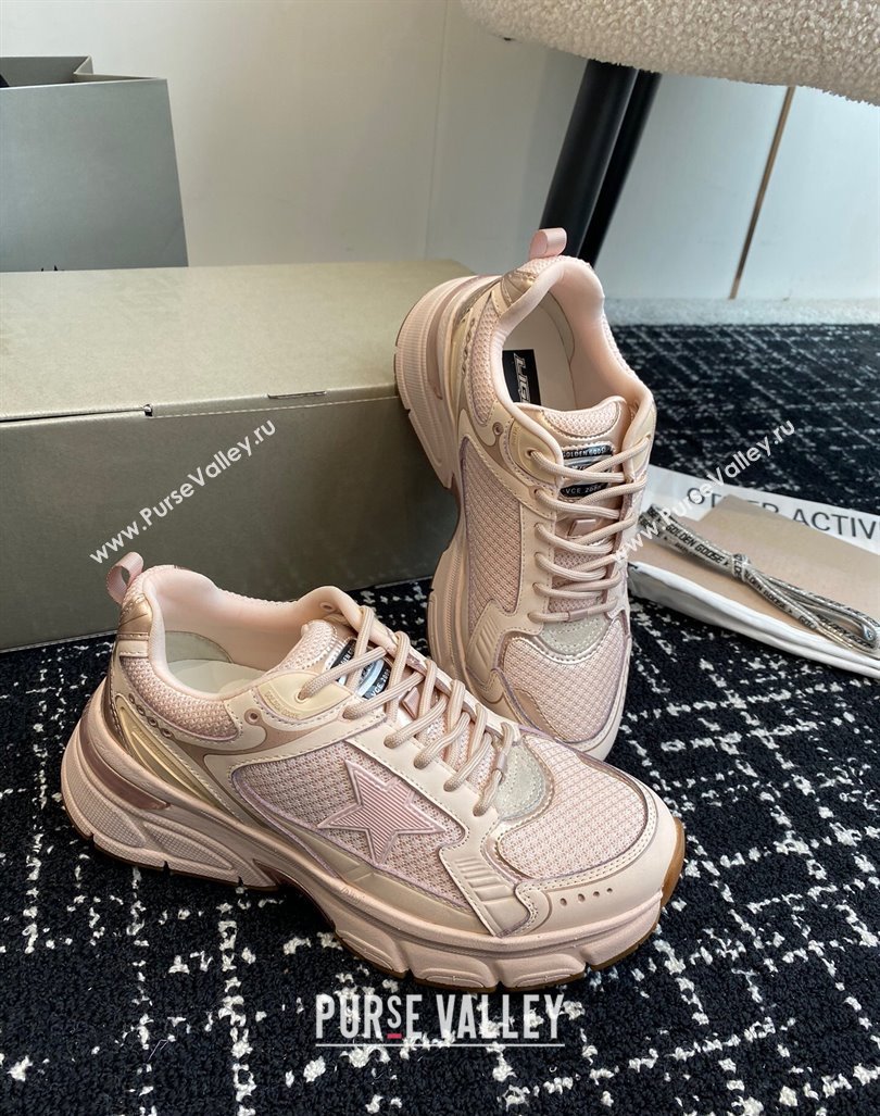 Golden Goose Women Lightstar Sneakers with pink leather and mesh upper and pink star 2024 (SS-241009069)