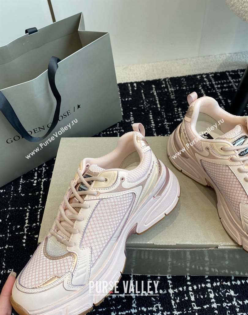 Golden Goose Women Lightstar Sneakers with pink leather and mesh upper and pink star 2024 (SS-241009069)