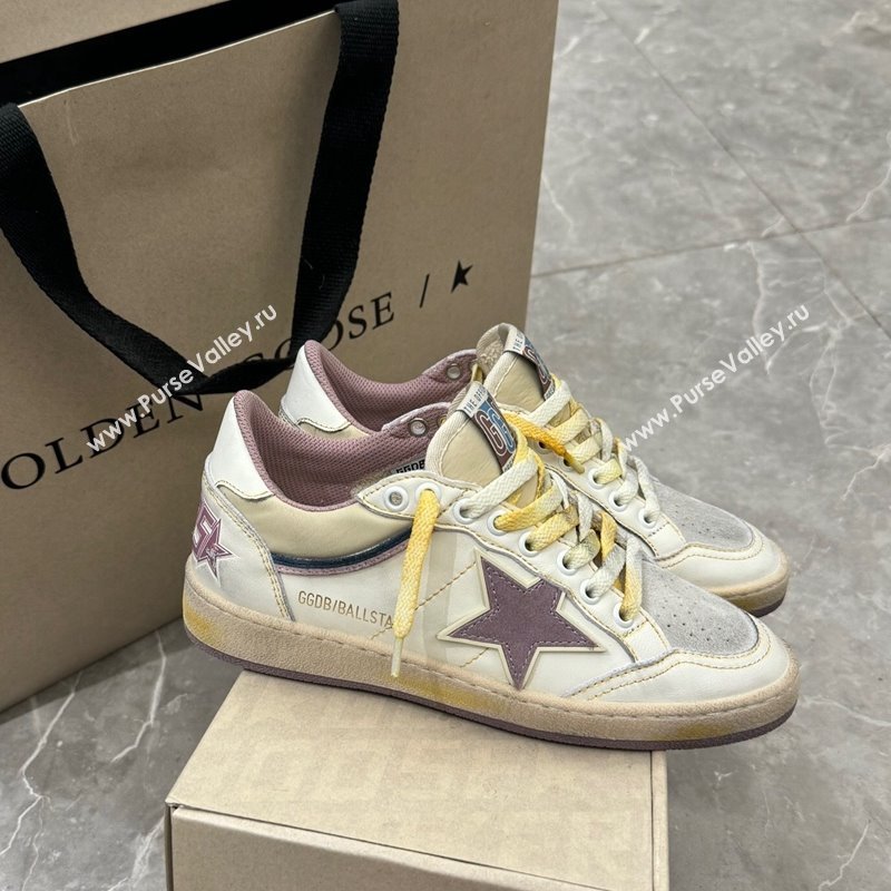 Golden Goose Ball Star Sneakers in nappa leather with mauve purple star and leather heel tab 2024 (13-241009058)