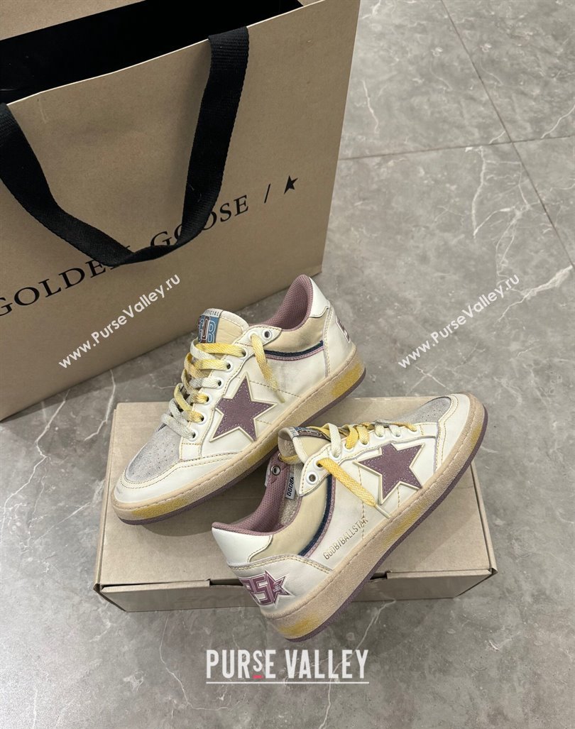 Golden Goose Ball Star Sneakers in nappa leather with mauve purple star and leather heel tab 2024 (13-241009058)