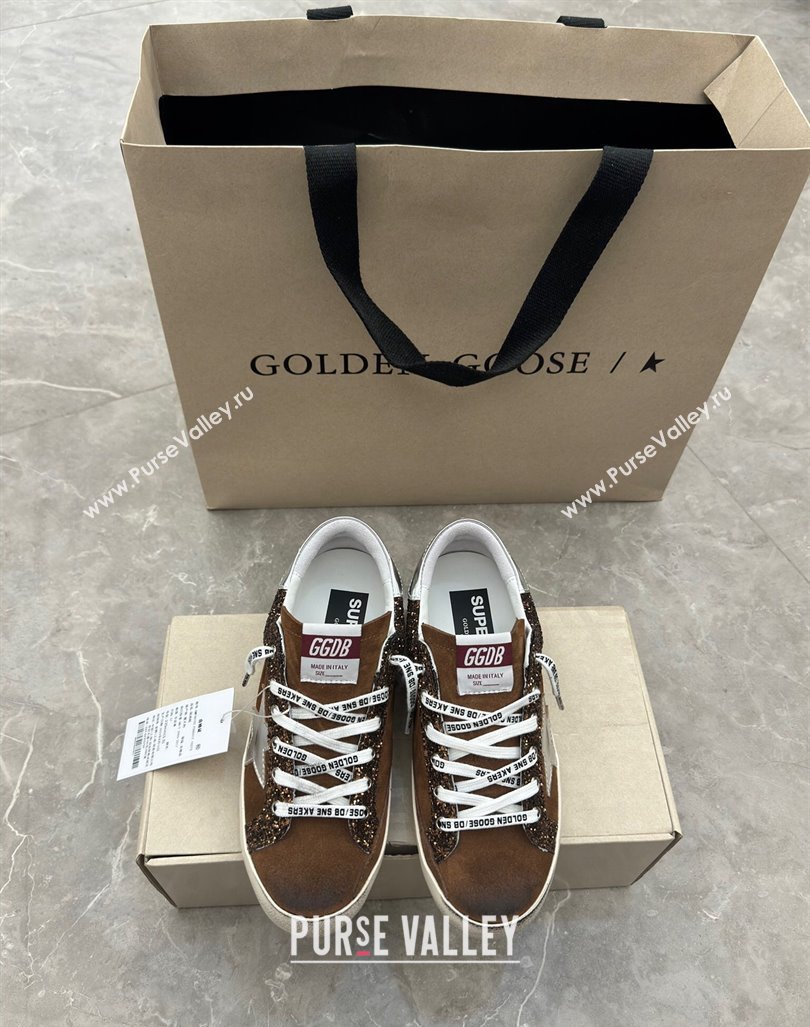 Golden Goose Super-Star LTD Sneakers in brown glitter and suede with silver leather star and heel tab 2024 (13-241009050)