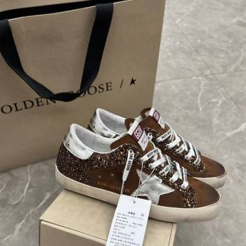 Golden Goose Super-Star LTD Sneakers in brown glitter and suede with silver leather star and heel tab 2024 (13-241009050)