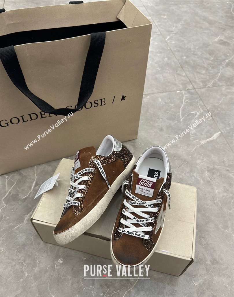 Golden Goose Super-Star LTD Sneakers in brown glitter and suede with silver leather star and heel tab 2024 (13-241009050)