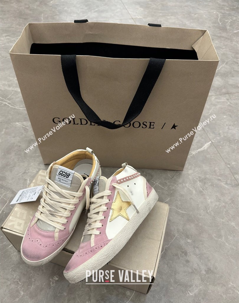 Golden Goose Mid Star Sneakers in white leather and pink suede with pearls 2024 (13-241009066)