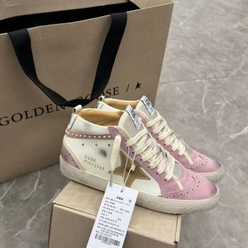 Golden Goose Mid Star Sneakers in white leather and pink suede with pearls 2024 (13-241009066)