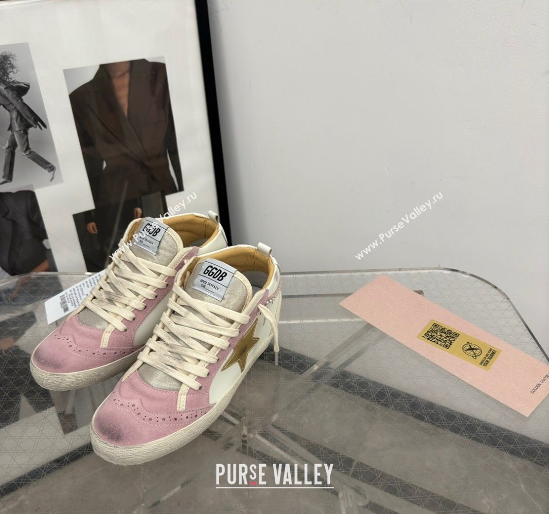 Golden Goose Mid Star Sneakers in white leather and pink suede with pearls 2024 (13-241009066)