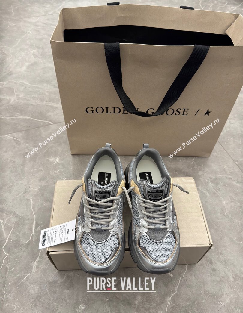 Golden Goose Women’s Lightstar in metallic leather and silver mesh with gray star 2024 1224 (13-241224016)