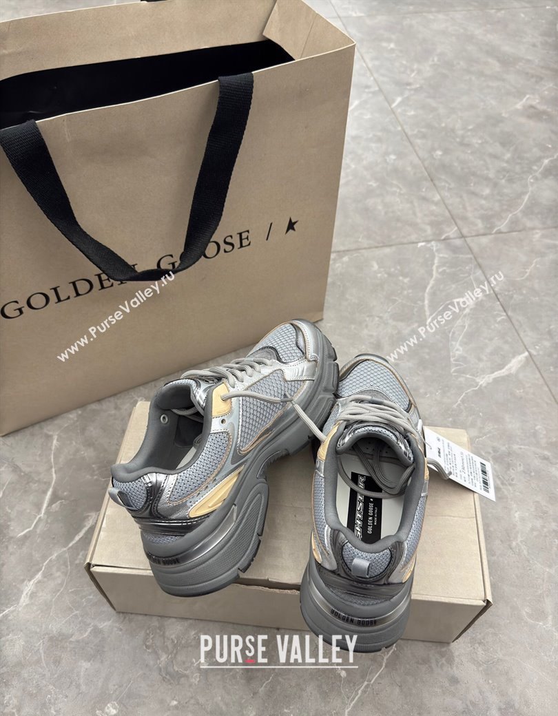 Golden Goose Women’s Lightstar in metallic leather and silver mesh with gray star 2024 1224 (13-241224016)