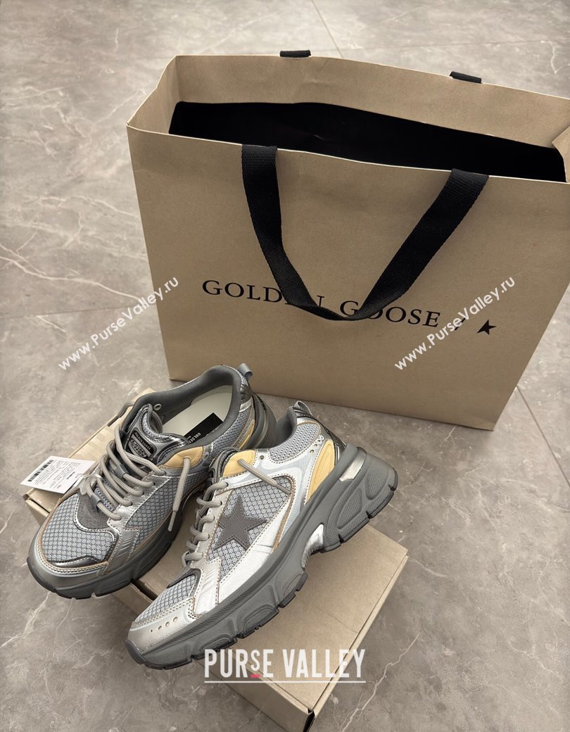 Golden Goose Women’s Lightstar in metallic leather and silver mesh with gray star 2024 1224 (13-241224016)