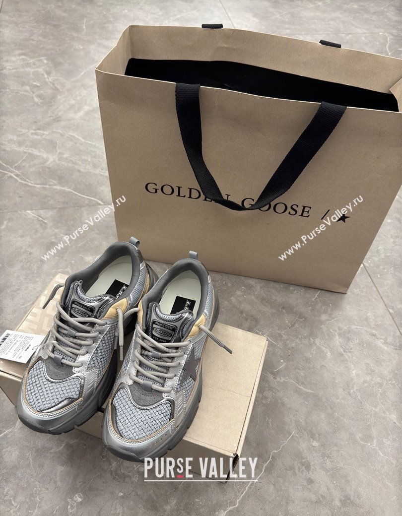 Golden Goose Women’s Lightstar in metallic leather and silver mesh with gray star 2024 1224 (13-241224016)