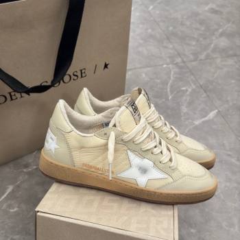 Golden Goose Ball Star Sneakers in beige fabric and leather with white star 2024 1224 (13-241224017)