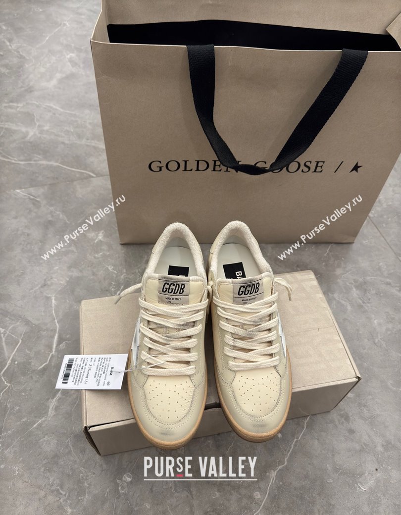 Golden Goose Ball Star Sneakers in beige fabric and leather with white star 2024 1224 (13-241224017)