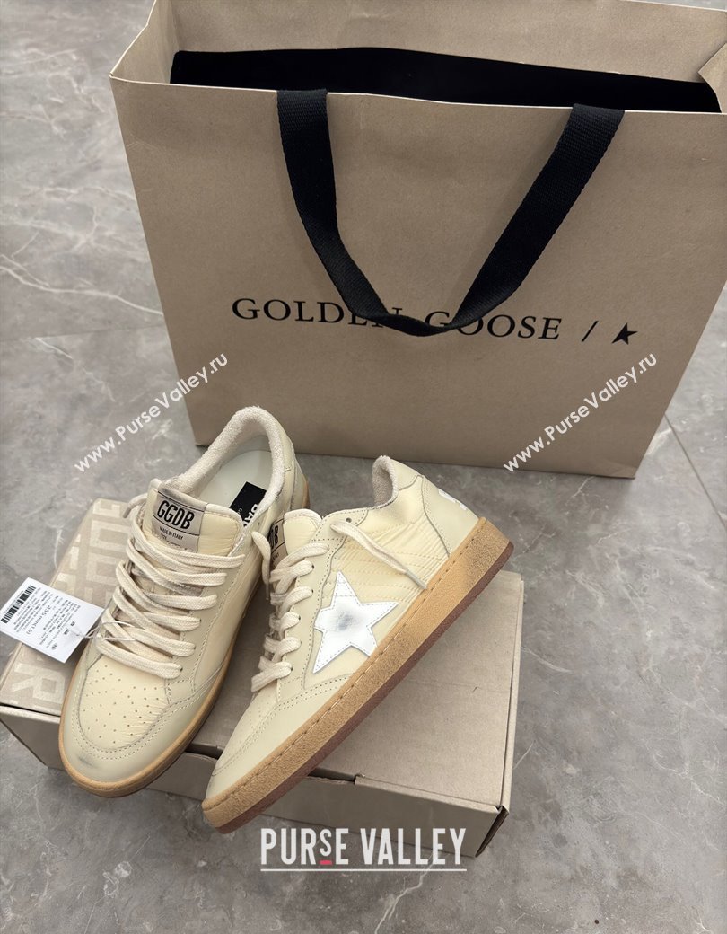 Golden Goose Ball Star Sneakers in beige fabric and leather with white star 2024 1224 (13-241224017)