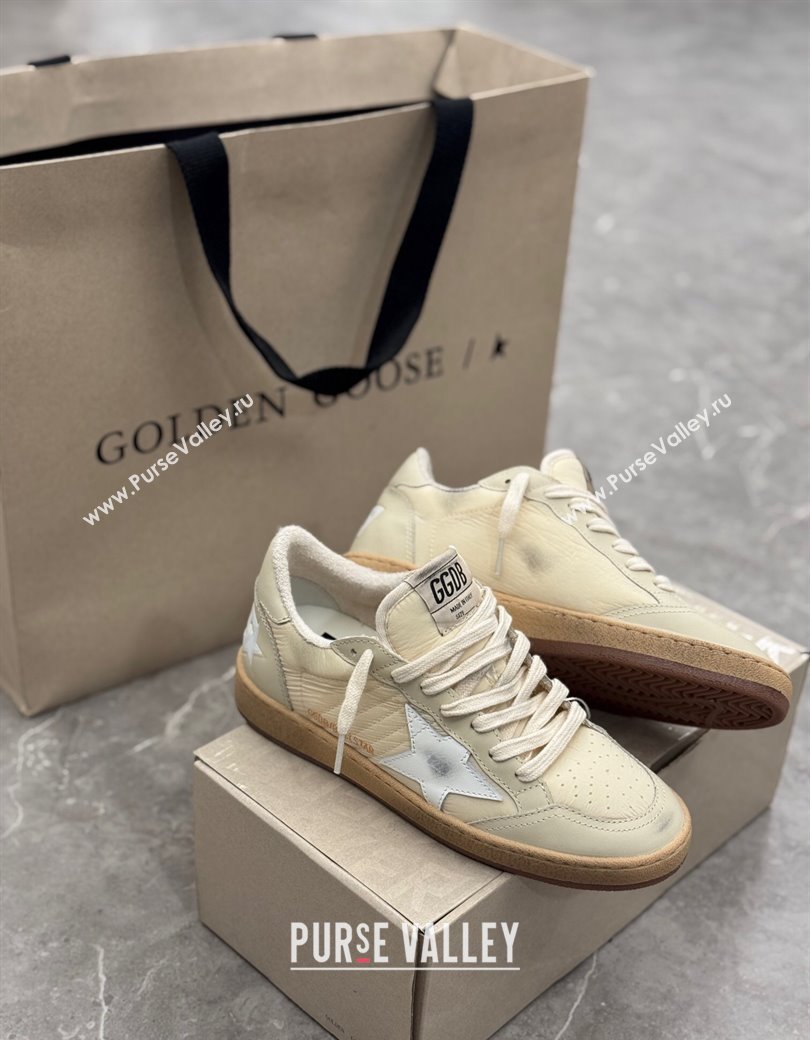 Golden Goose Ball Star Sneakers in beige fabric and leather with white star 2024 1224 (13-241224017)