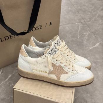 Golden Goose Ball Star Sneakers in cream white leather with apriot star and heel 2024 1224 (13-241224018)