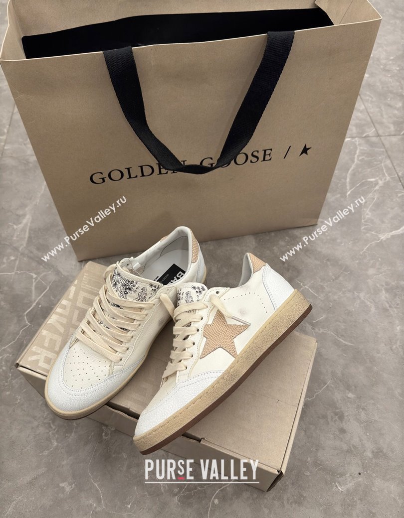 Golden Goose Ball Star Sneakers in cream white leather with apriot star and heel 2024 1224 (13-241224018)