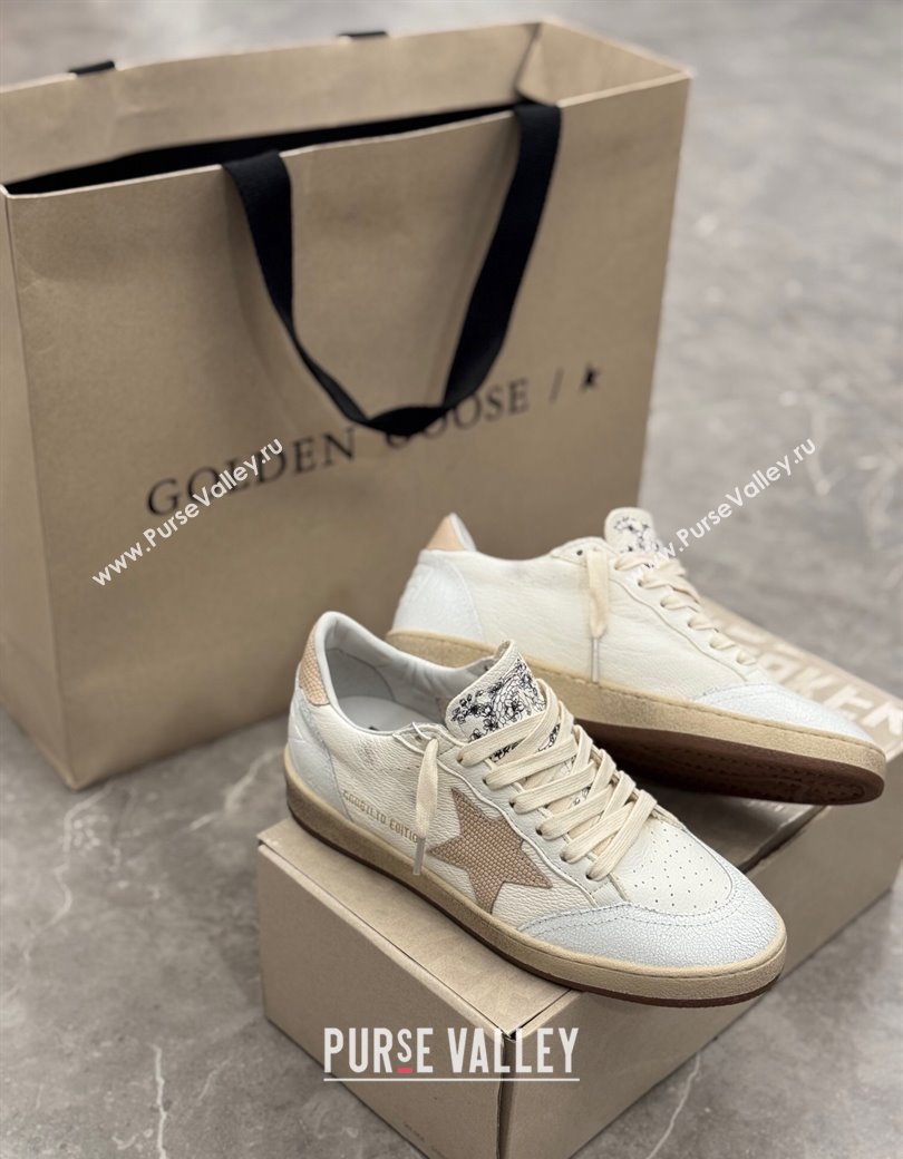 Golden Goose Ball Star Sneakers in cream white leather with apriot star and heel 2024 1224 (13-241224018)