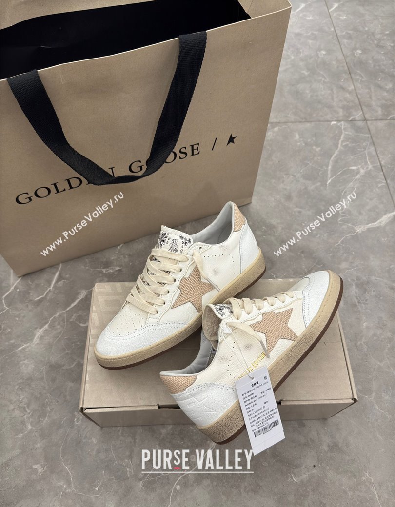 Golden Goose Ball Star Sneakers in cream white leather with apriot star and heel 2024 1224 (13-241224018)