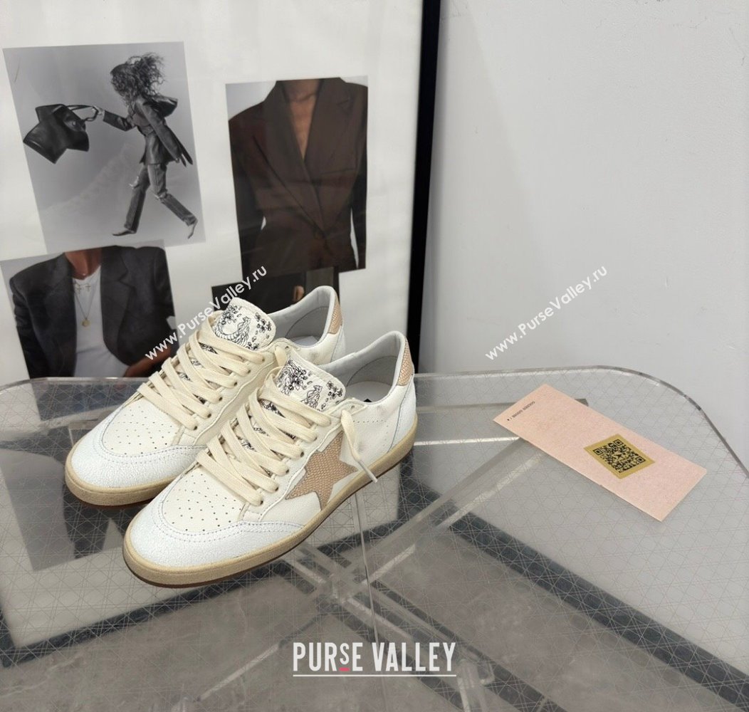 Golden Goose Ball Star Sneakers in cream white leather with apriot star and heel 2024 1224 (13-241224018)