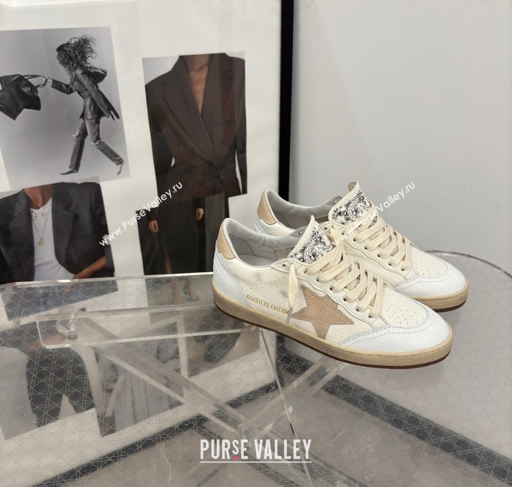 Golden Goose Ball Star Sneakers in cream white leather with apriot star and heel 2024 1224 (13-241224018)