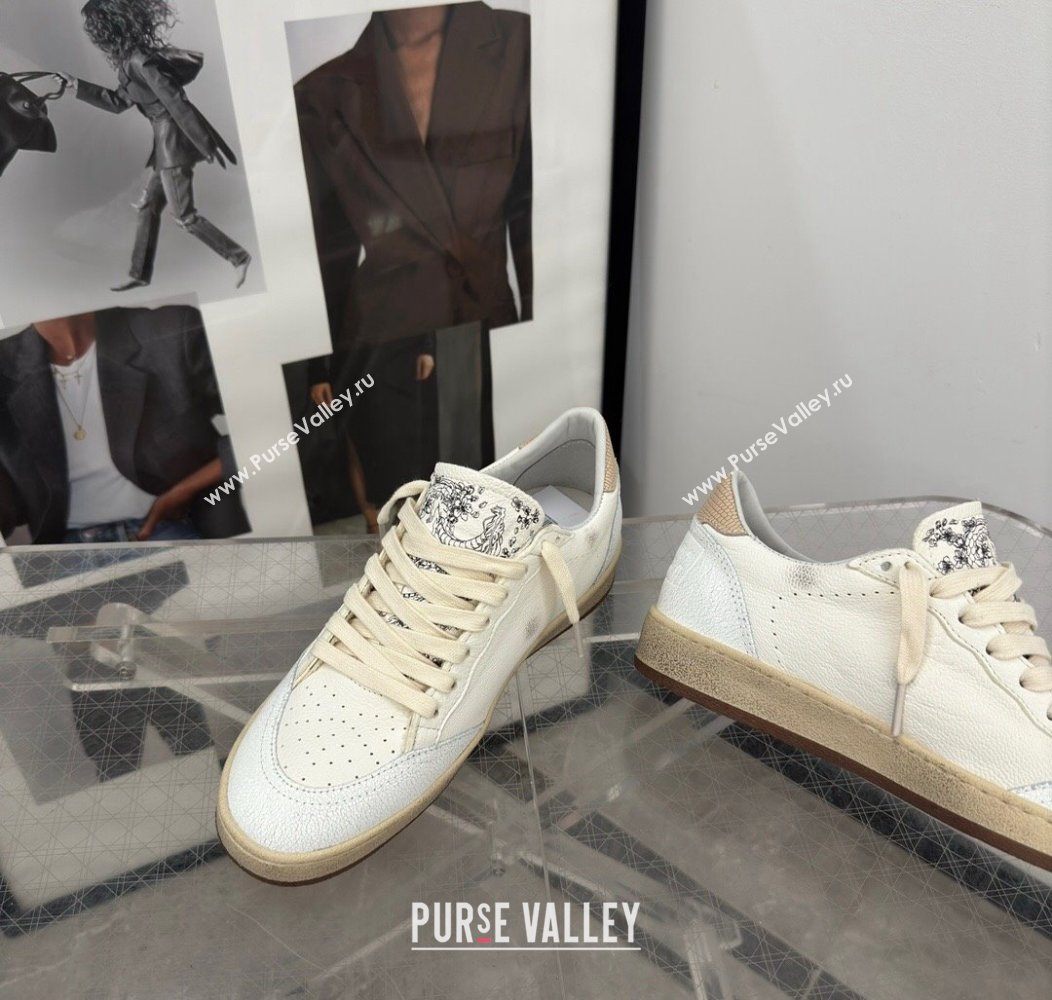 Golden Goose Ball Star Sneakers in cream white leather with apriot star and heel 2024 1224 (13-241224018)