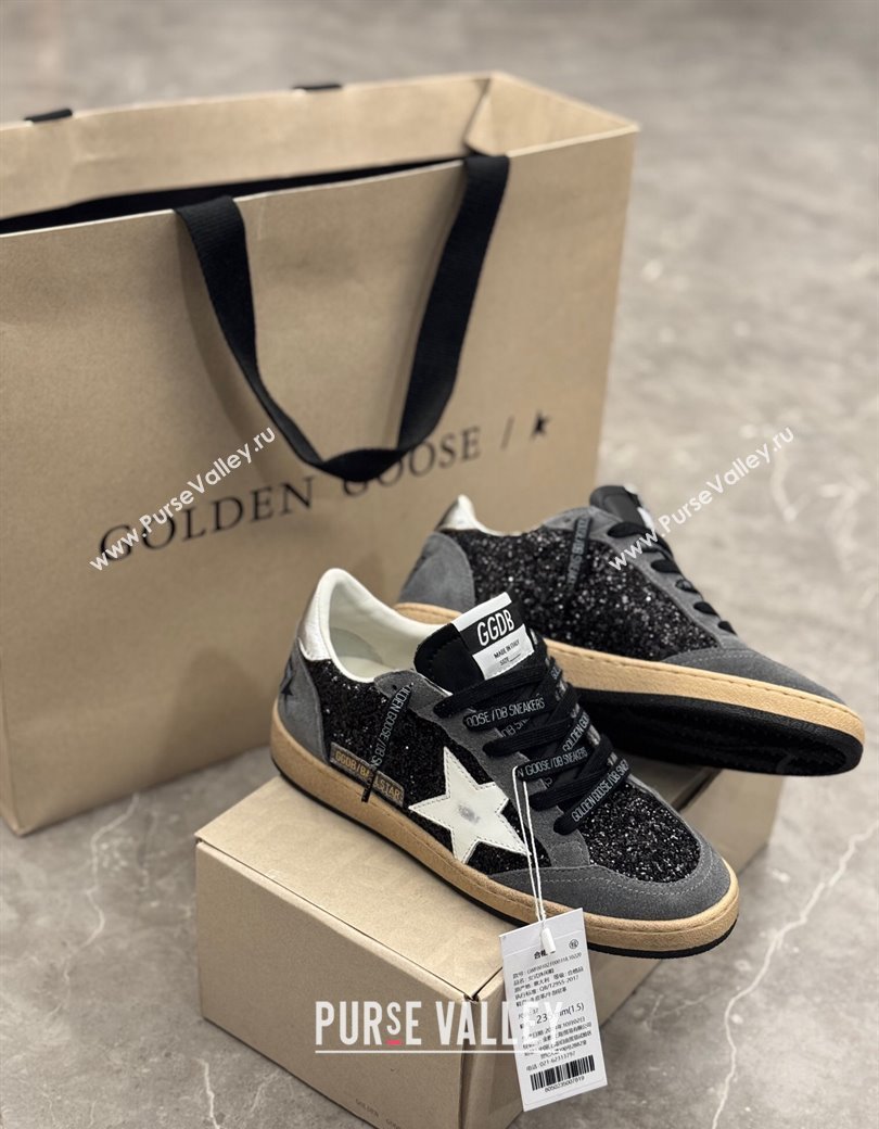 Golden Goose Ball Star in black glitter and grey suede with white leather star 2024 1224 (13-241224019)