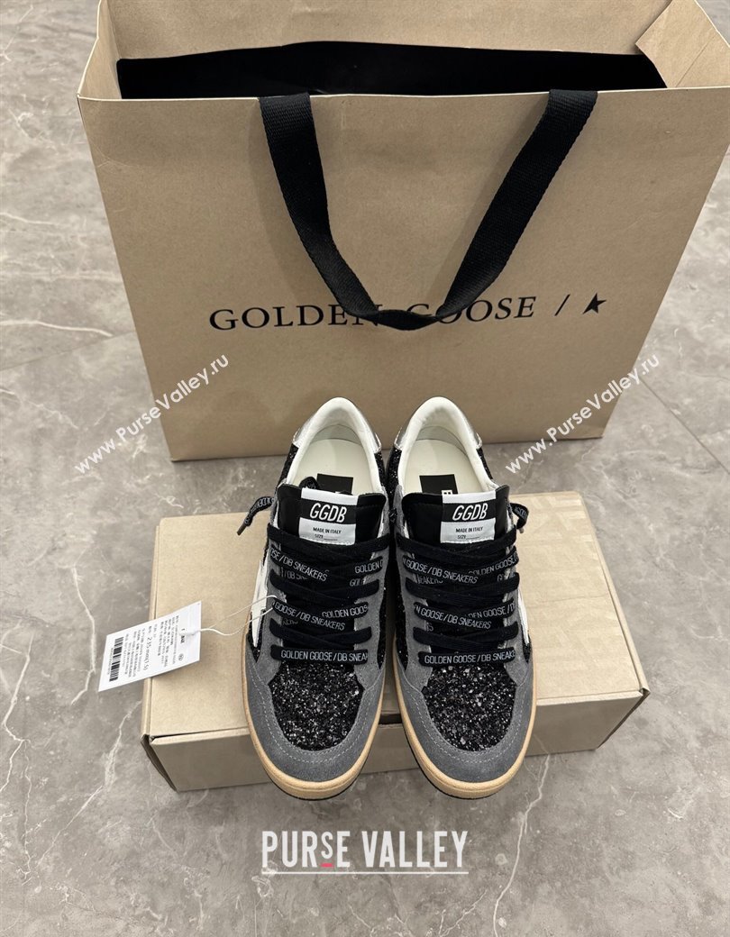 Golden Goose Ball Star in black glitter and grey suede with white leather star 2024 1224 (13-241224019)