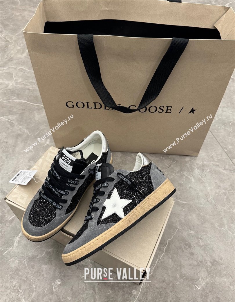 Golden Goose Ball Star in black glitter and grey suede with white leather star 2024 1224 (13-241224019)