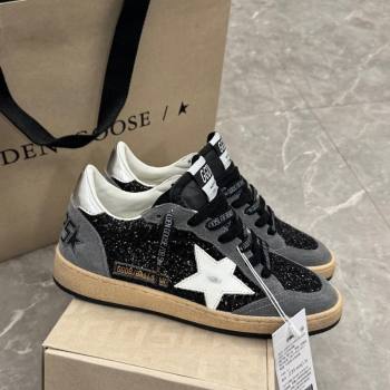 Golden Goose Ball Star in black glitter and grey suede with white leather star 2024 1224 (13-241224019)