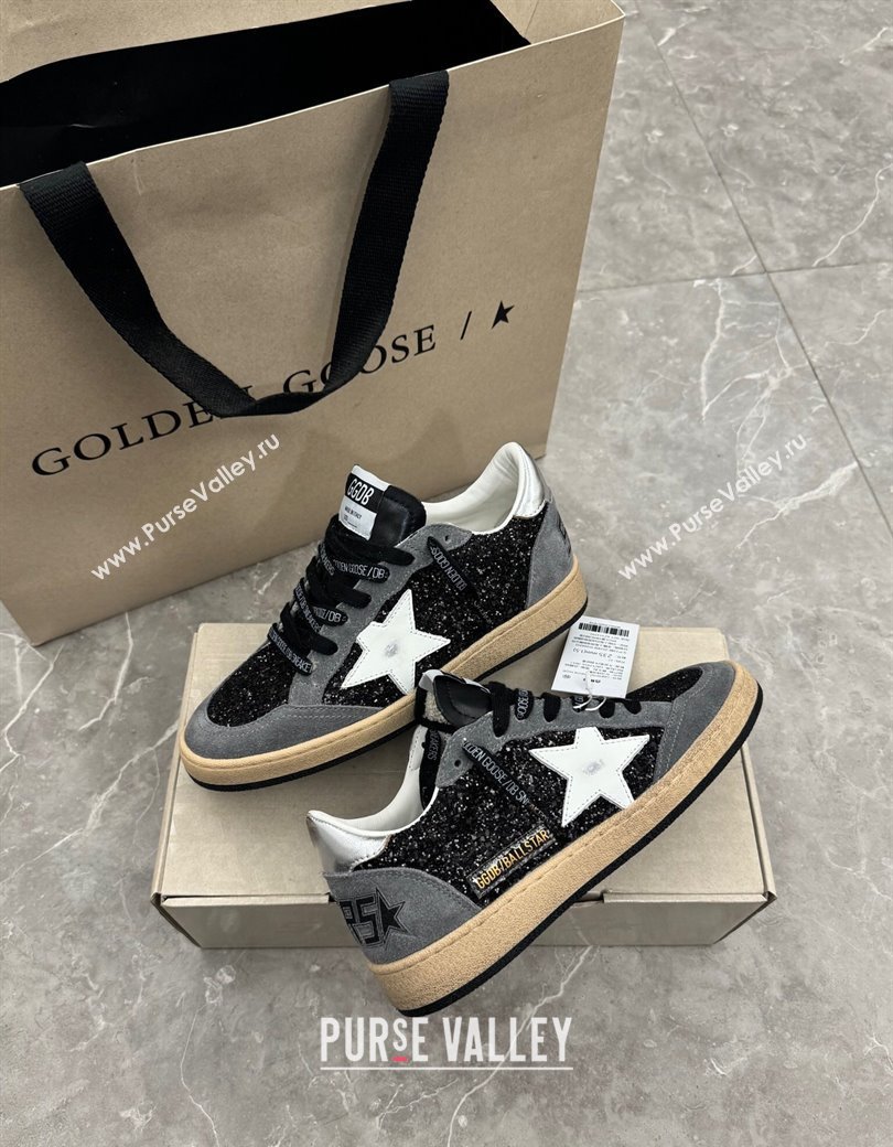 Golden Goose Ball Star in black glitter and grey suede with white leather star 2024 1224 (13-241224019)