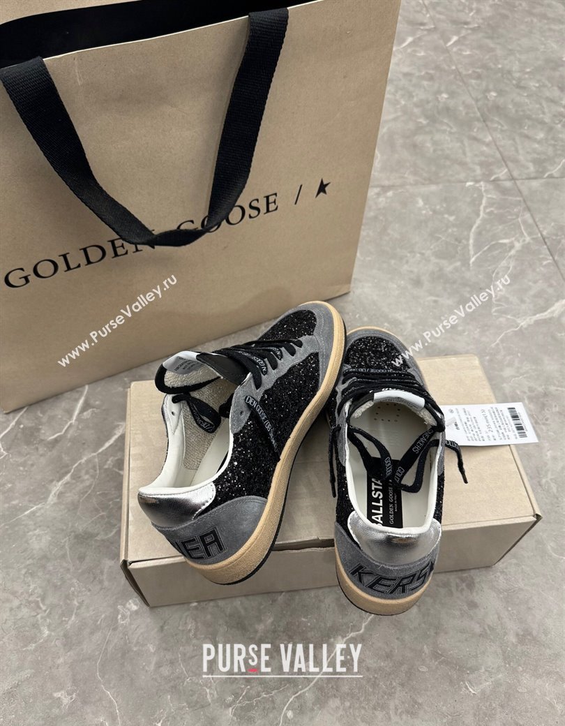 Golden Goose Ball Star in black glitter and grey suede with white leather star 2024 1224 (13-241224019)