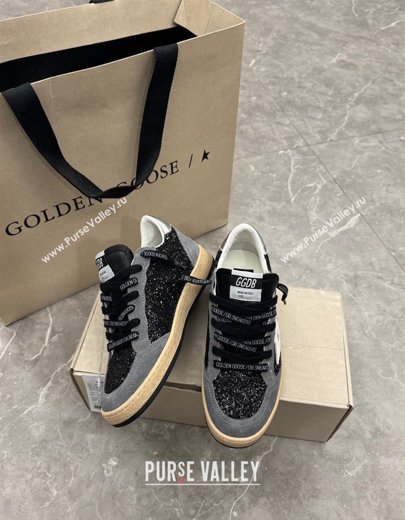 Golden Goose Ball Star in black glitter and grey suede with white leather star 2024 1224 (13-241224019)