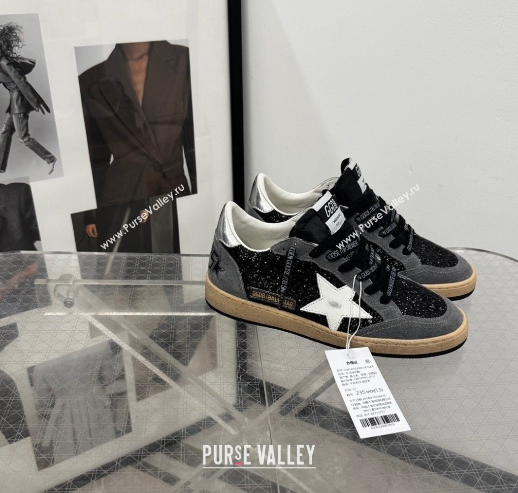 Golden Goose Ball Star in black glitter and grey suede with white leather star 2024 1224 (13-241224019)