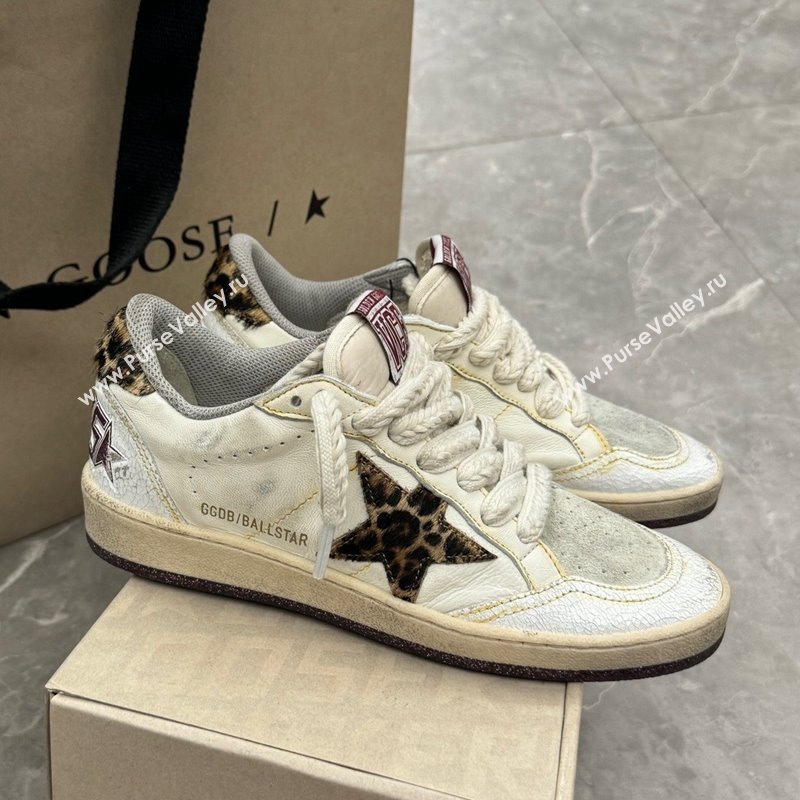 Golden Goose Ball Star in white leather with leopard print pony skin star and heel tab 2024 1224 (13-241224020)