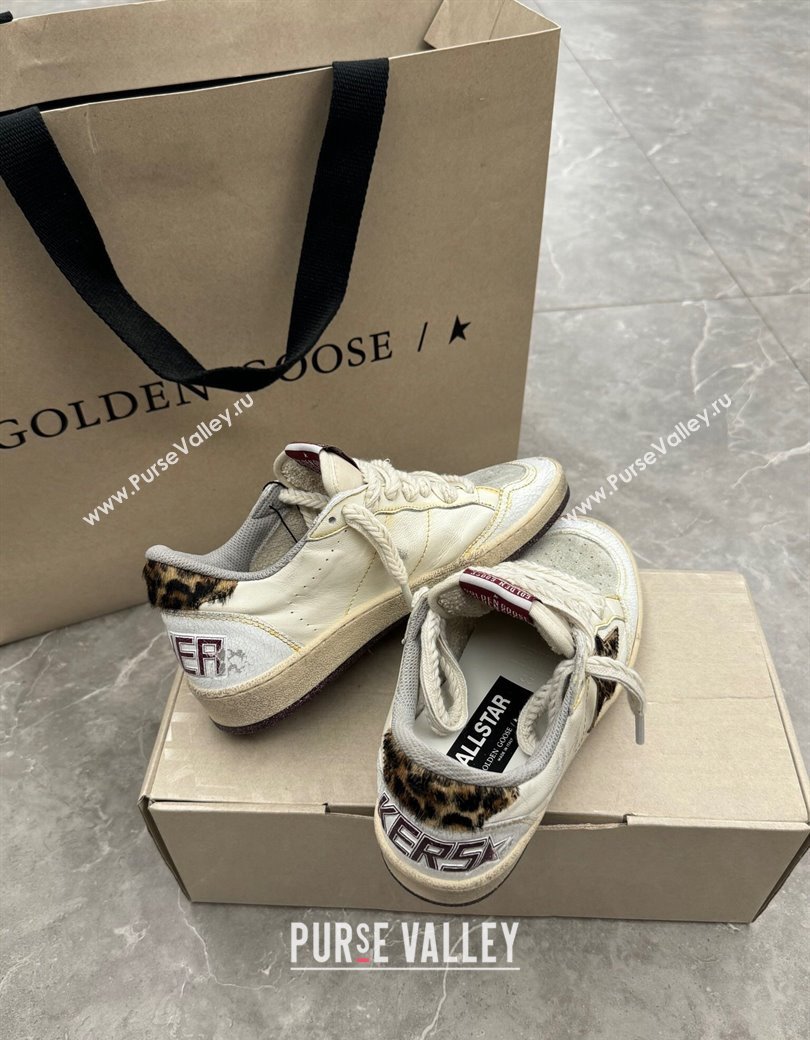 Golden Goose Ball Star in white leather with leopard print pony skin star and heel tab 2024 1224 (13-241224020)