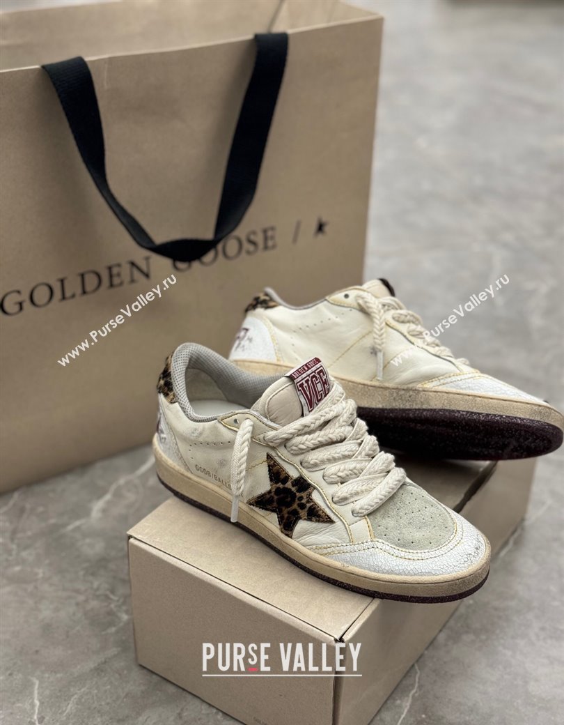 Golden Goose Ball Star in white leather with leopard print pony skin star and heel tab 2024 1224 (13-241224020)